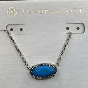 Kendra Scott ELISA Turquoise Magnesite Short Necklace Silver Tone w/ Box Bag NWT - Picture 1 of 20