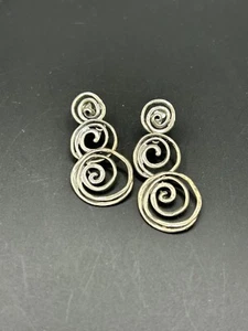 925 Sterling Silver Dangle Earrings Israel Swirl Primitive Rustic Hammered - Picture 1 of 4