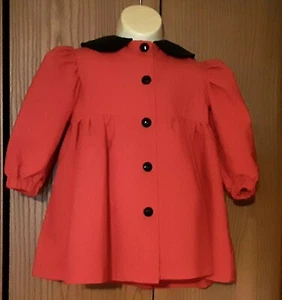 Peter Pan Style Little Girl Dress Home Made Red W/ Black Collar& Buttons SALE! - Picture 1 of 8