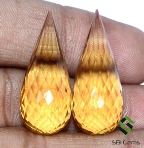 49.40 CTS Natural Citrine Faceted Teardrops Pair 30x12 mm Untreated Loose Gems - Picture 1 of 7