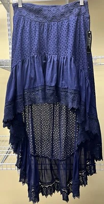 VENUS Navy Blue Hi-Lo Skirt Eyelet & Crocheted Elastic Waist Women Sz Small New - Image 1 of 4