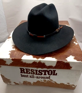 Resistol 4XXXX Beaver Black Cowboy Western Hat Texas USA Self Conforming 6 7/8" - Picture 1 of 14