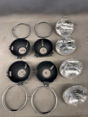 1961-1967 Ford Fairlane Galaxie Headlight Mounting Bucket Trim Ring Script Bulbs - Image 1 of 4