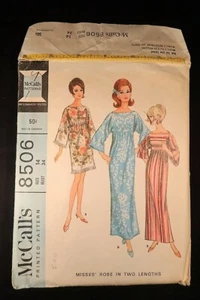 McCall's 8506 Misses Robe in two lengths Vintage 1966 Pattern sz 14 Bust 34 Cut - Picture 1 of 2