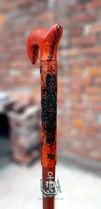 New Working Stylish Leather Walking Stick Wooden Canes Hand Carved Head Handle - Picture 1 of 7