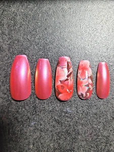 Custom Gel Press on Nails fake nails Handmade 10 pc set LARGE Coral Flowers - Picture 1 of 12