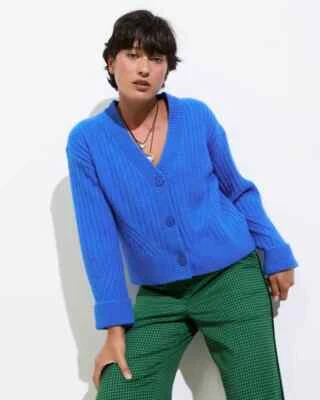 BNWT: Blue Ribbed V-Neck Knitted Cardigan from Oliver Bonas: Size: 14 - Image 1 of 4