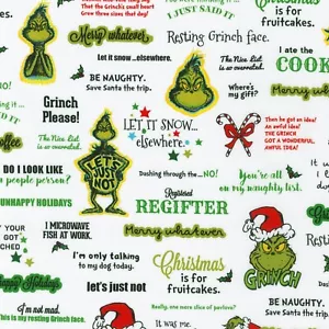 BTY Seuss Grinch stahl Weihnachten Grinchmas Be Naughty Regifter Stoff Meterware - Bild 1 von 1