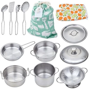 Kitchen Playset Pretend Cookware Mini Stainless Steel Cooking Utensils Toys - Picture 1 of 4