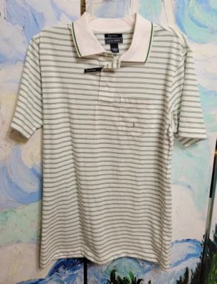 Мужская маленькая рубашка-поло для гольфа Saddlebred EasyCare зеленая с полосками из хлопковой смеси - Изображение 1 из 4