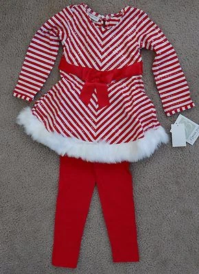 Conjunto de 2 piezas de top y leggings BONNIE JEAN Candy Cane Holiday rojo/blanco, talla 5 Foto 1 de 4