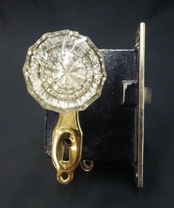 Mortice Lock Set with Crystal Doorknobs Brass Backplates & Thumb Turn - Picture 1 of 7