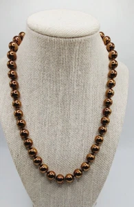 Perlen Metall Bronze Farbe Runde Einzelstrang Halskette 40" mit Sterling Verschluss - Bild 1 von 7