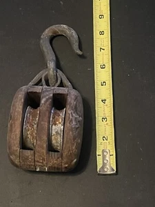 Antique Star Logo Wood Double Block & Tackle Pulley. See 6 Pics. - Bild 1 von 6