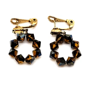 VIntage Lewis Segal AB Brown Crystal Circle Clip on Earrings - Picture 1 of 6