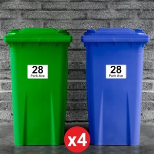 4 x Wheelie Bin Stickers Personalised House Numbers Road Street Name Vinyl Sign - Picture 1 of 5