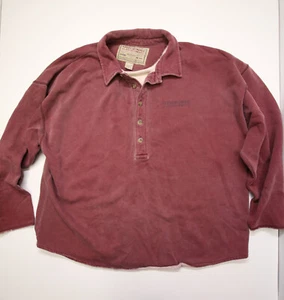 VTG 90s Abercrombie & Fitch Dye Faded Red Button Collared Sweatshirt Polo L BIG - Picture 1 of 13