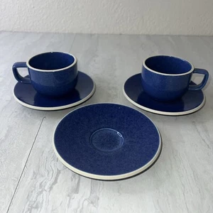 sasaki colorstone blue 2 Cups 3 Saucers Gold Sticker On Saucers Imperfections - Picture 1 of 6