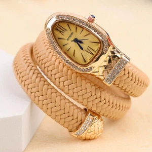Snake Bracelet Watch Leather Diamond Quartz Watch Bling Spiral Women Serpentine - Picture 1 of 21