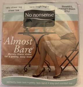 No nonsense Almost Bare Midnight Black Lace Thigh Highs Size M/L 2YJ - Picture 1 of 3