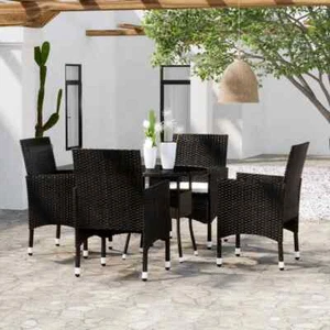 vidaXL 5 Piece Garden Dining Set Poly Rattan Black - Picture 1 of 8