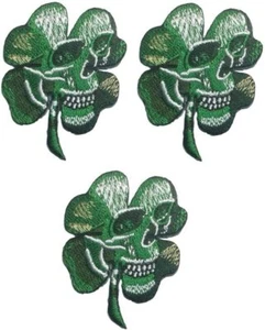 Harley Motorrad Totenkopf Kleeblatt 1 1/2" groß bestickt Bügelbild Patch 3er Set - Bild 1 von 1