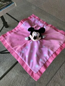 Disney Baby Pink Patchwork White Dots Minnie Mouse Security Blanket Satin Trim - Picture 1 of 2