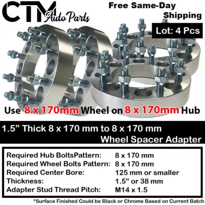4x 1.5" 8x170 Wheel Spacer Adapter Fit 03-22 F250 99-22 F350 Super Duty SRW - Image 1 of 4