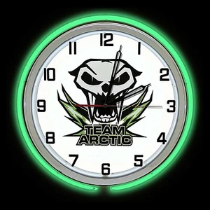 19" Arctic Cat Team Sign Green Double Neon Clock Man Cave Garage Snowmobile - Bild 1 von 2