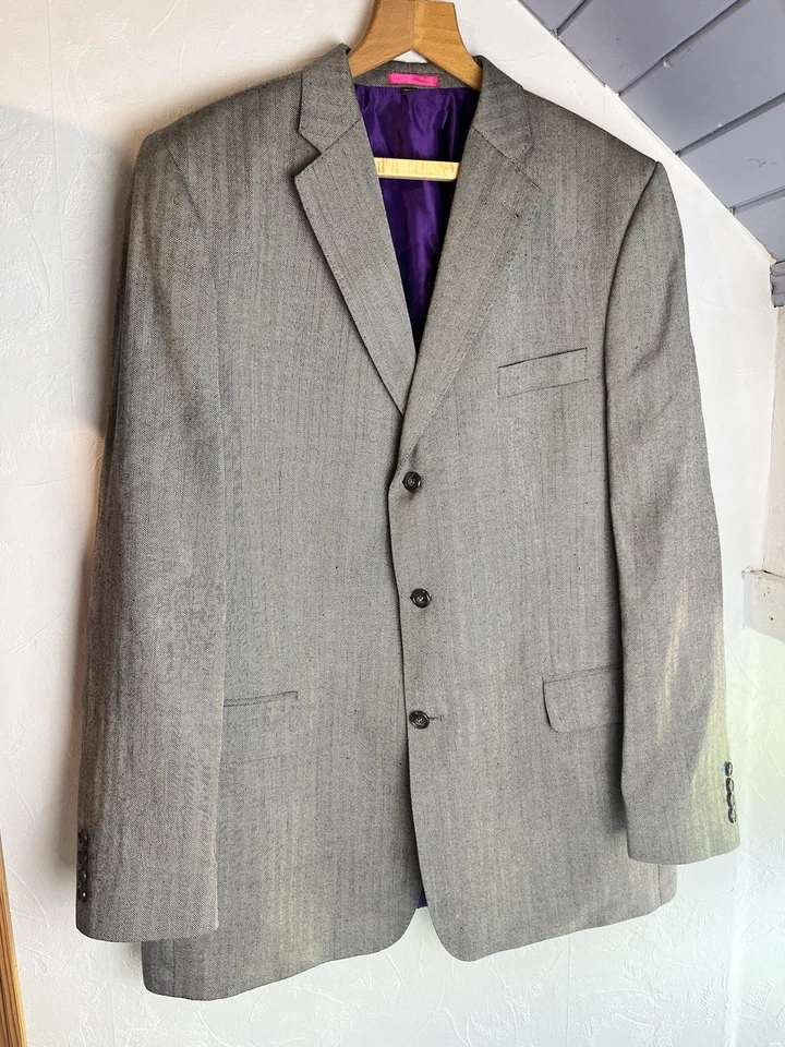 Boden x Moon Tweed Jacket 46L Grey Herringbone Wool Linen Blazer Mens - Image 1 of 4