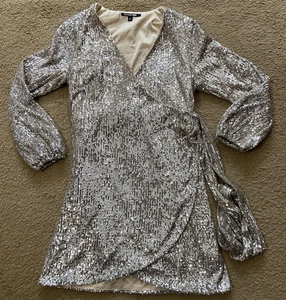 Gianni Bini Kleid Gold Pailletten Wickel Gr. Small gefüttert Cocktail Party, Urlaub - Bild 1 von 5