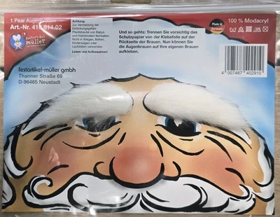 1 Paar Augenbrauen weiß für Weihnachtsmann Kostüm, Zwergen etc. NEU OVP