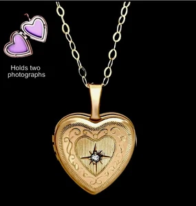 9ct Rose Gold Locket Real Diamond Heart Shaped 12mm Wide Optional 18" 9ct Chain - Picture 1 of 8