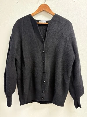 Vtg Adele Joyce WOMENS SWEATER M Lambswool Angora BLACK CARDIGAN HOLIDAY PARTY - Image 1 of 4