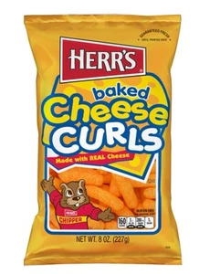 ⚫️ New Exclusive HERR’s Baked Cheddar Real Cheese Crunchy Curls 8oz - Picture 1 of 2