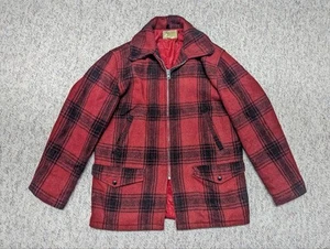 vintage 1960s hunting coat JC PENNEY buffalo plaid M red/black WOOL sportsman 42 - Picture 1 of 9