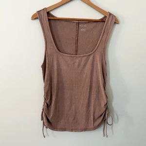 Pilcro Anthropologie Square Neck Ruched Drawstring Tank Top Ribbed - Picture 1 of 6