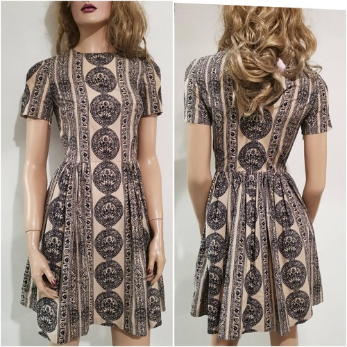 Abito Bambollina AUTENTICO Valentino beige nero stampa medaglione moneta cotone IT 38