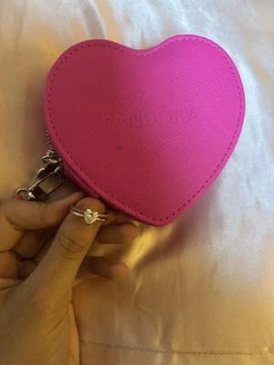 rose gold double band heart pandora ring with pink heart box size 7.5 - Image 1 of 4