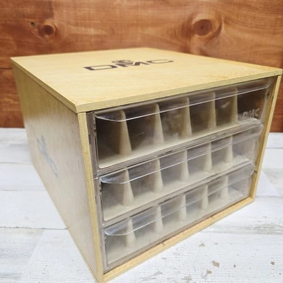 Vintage DMC Embroidery Floss Wood Storage 3 Drawer Box With Dividers A9 - Image 1 of 4