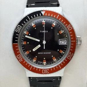 Vintage 1980 Timex Marlin "Coke" Bezel Skindiver Watch 27910 BLACK Bracelet READ - Picture 1 of 8
