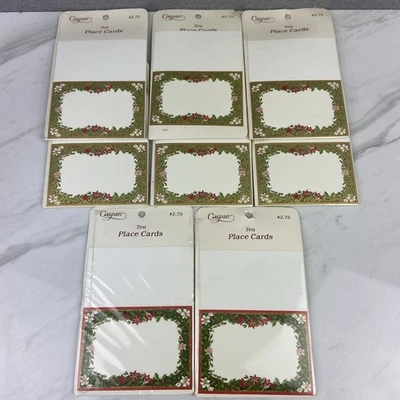 8 VTG Caspari Holiday Christmas Place Cards Holly Floral 10 Packs Jill Rose NOS - Image 1 of 4