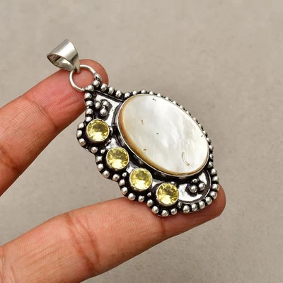 Perlmutt Edelstein 925 Sterlingsilber Handarbeit Schmuck Anhänger 2,48 Zoll - Bild 1 von 4