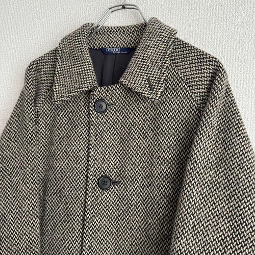 OFF WHITE Polo Ralph Lauren cappotto tweed lana bianco sporco bottoni M mancante