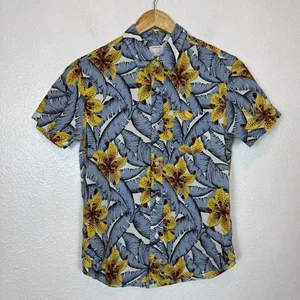 J Crew Crewcuts Seersucker Floral Shirt Boys 12 Hawaiian Button Up Palm Cotton - Picture 1 of 9