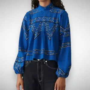 Ganni Cloverdale 100% Silk Blue Blouse Top Size US 0 EU 32 Women's Sandwashed - Picture 1 of 10