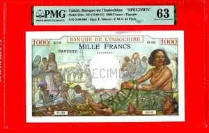 Tahiti 1.000 Francs, 1940-1957 p15bs, SPECIMEN UNC PMG 63 - Picture 1 of 2