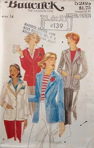 BUTTERICK 5269 Vtg 70s Retro BLAZER Jacket Pointed Collar Miss 14 Pattern UNCUT - Picture 1 of 9
