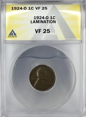 1924-D 1C Lincoln Cent ANACS VF25 Lamination # - Image 1 of 4