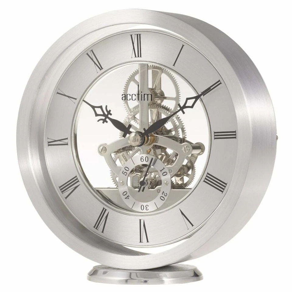 Acctim Clocks  Silver Finish Round Skeleton Quartz Mantle Clock Millendon 37027 - Image 1 of 1